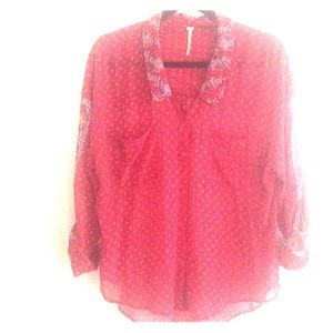 Sheer red patterned blouse